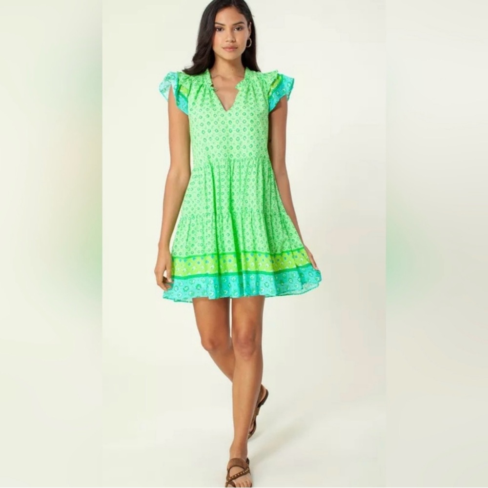 Hale Bob Green Sundress with Flutter Sleeves